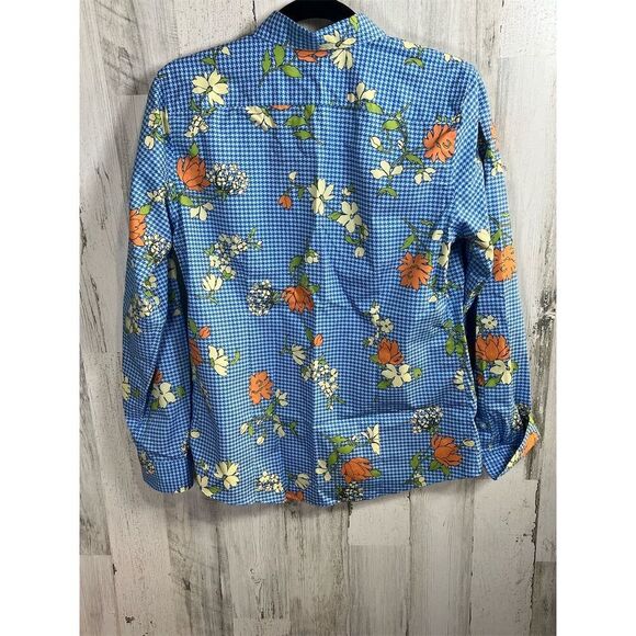 Lands' End Button up, No iron top Blue Standard Size 8 Floral Long Sleeve Shirt - Picture 5 of 6